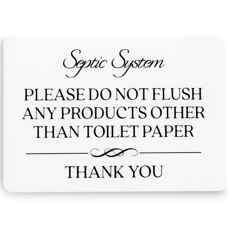 GLOBE ROCKET Septic System Do Not Flush Toilet Sign (White Acrylic 5 x 3.5 in) - Do Not Flush Anything Except Toilet Paper Sign - Bathroom Signs for Business - Airbnb and Restroom Signage - Image 1